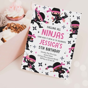 Editable Girl Ninja Birthday Party Invitation Pink Karate Birthday Warrior Birthday Party Martial Arts Ninja Party Instant Download CR4