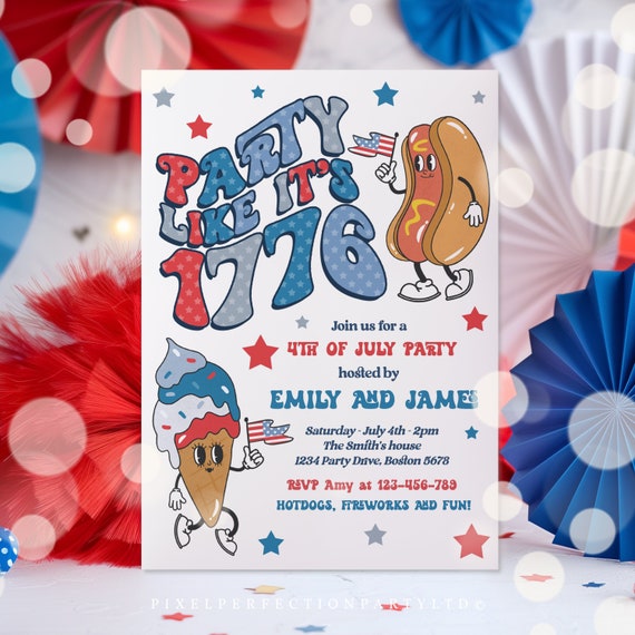 Editable 4th Of July Party Invitation 4th July Party Like It's 1776 Retro 4th Of July Party Invite Party In The USA BBQ Instant Download AG