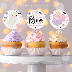 Little Boo Baby Shower Cupcake Toppers Halloween Girl Ghost Baby Shower A Little Boo Is Almost Due Baby Shower Favors Instant Download V3