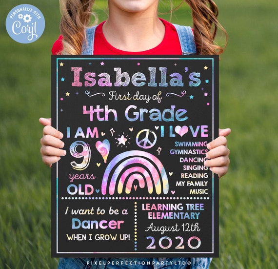 First Day of 4th Grade Sign Tie Dye First Day of 4th Grade Sign Chalkboard First Day Of School Sign Prop Instant Download Editable TD Il_570xn