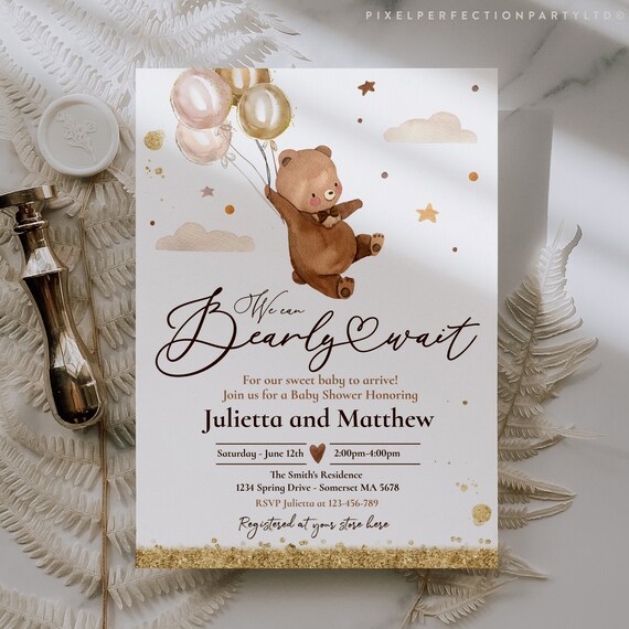 Editable Teddy Bear Baby Shower Invitation We Can Bearly Wait Gender Neutral Teddy Bear Baby Shower Couples Co-Ed Shower Instant Download TB Il_570xn