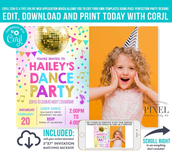 Dance Party Invitation Disco Party Invitation Glow Dance Party Neon Glow Dance Party Disco Dance Party Instant Editable File Corjl L8 Il_570xn
