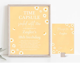 Daisy Birthday Party Time Capsule + Note Card Little Miss One-derful Birthday Party Bohemian Daisy Hippy Birthday Decor Instant Download NHT