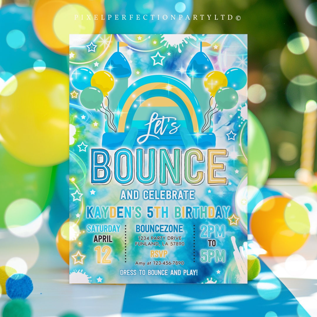 Editable Bounce House Birthday Party Invitation Neon Glow Bouncy Castle Il 1080xN.6048065011 Eod1