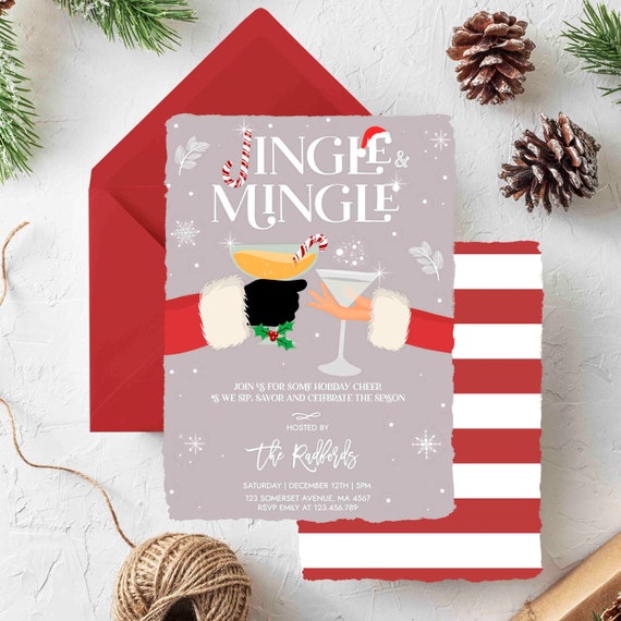 Printable Christmas Cocktail Party Invitations Holiday Party Invitations Christmas Party Invitations Jingle and Mingle Invitations DIY