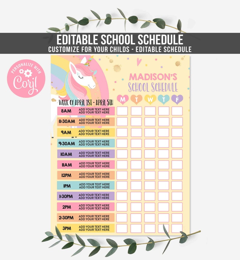 timetables chart cute unicorn timetables chart cute unicorn