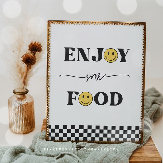 Smiley Face Birthday Enjoy Some Food Party Sign One Cool Dude 1st Birthday Party Happy Face Birthday Hipster Party Instant Download R57 Il_570xn