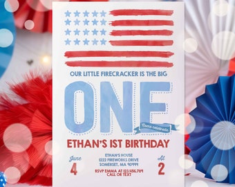 Editable 4th Of July Birthday Invitation 4th Of July Birthday Invitation Vintage 4th Of July Patriotic Birthday Red White And Blue RB
