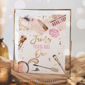 Spa Makeup Party Favors Take One Table Party Sign Glitz And Glam Birthday Party Pink & Gold Girly Glamour Party Decor Instant Download KE