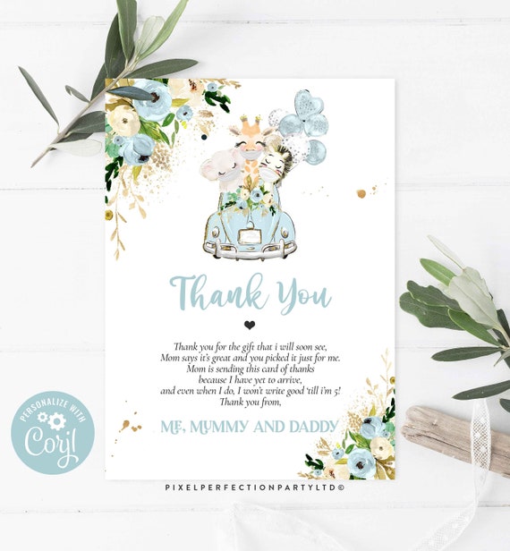 Editable Safari Drive By Baby Shower Thank You Card Blue Safari Baby Shower Social Distancing Drive By Baby Shower Instant Download BG Il_570xn