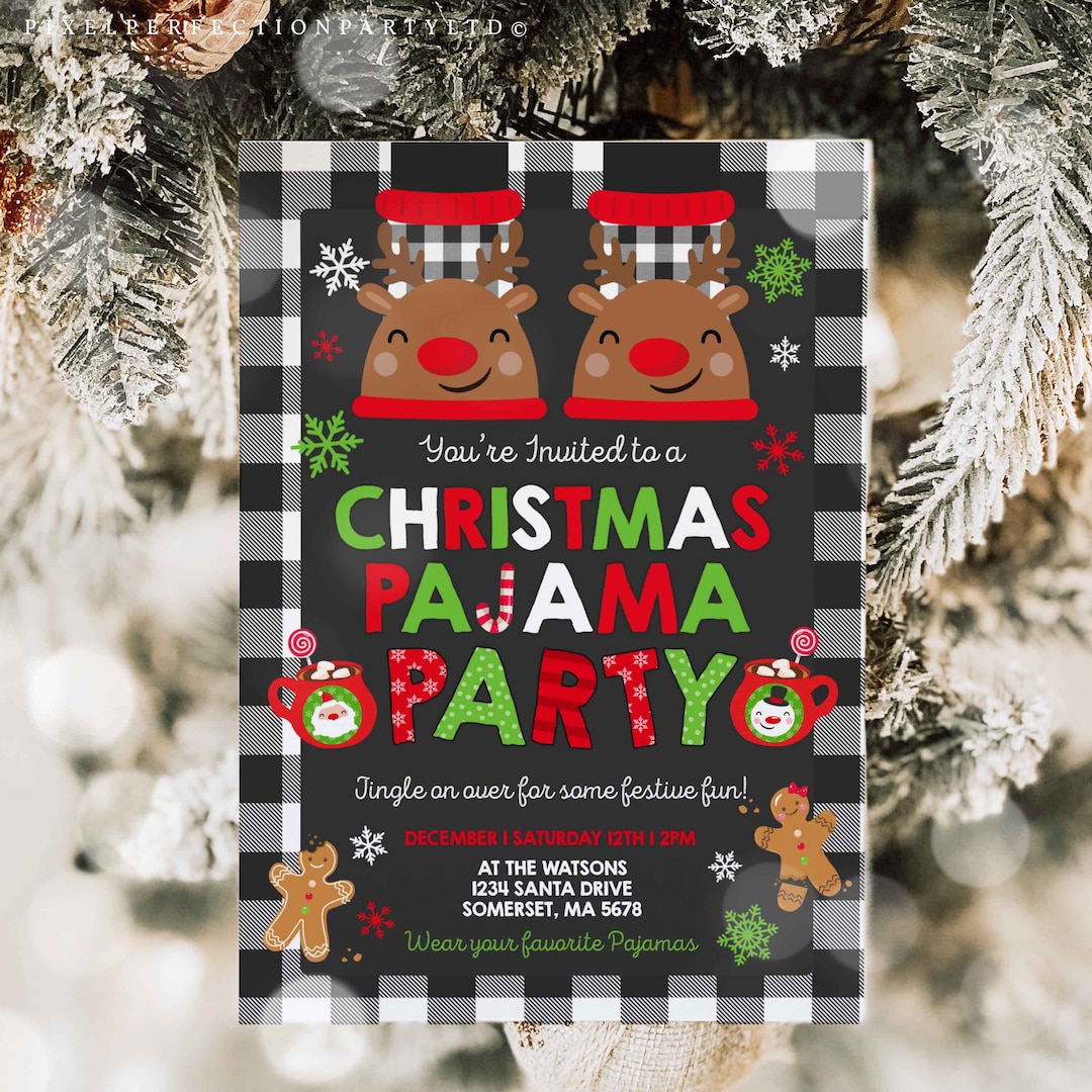 Christmas Pajama Party Invitation Christmas Pajama Party Holiday Pajama Party Christmas Plaid