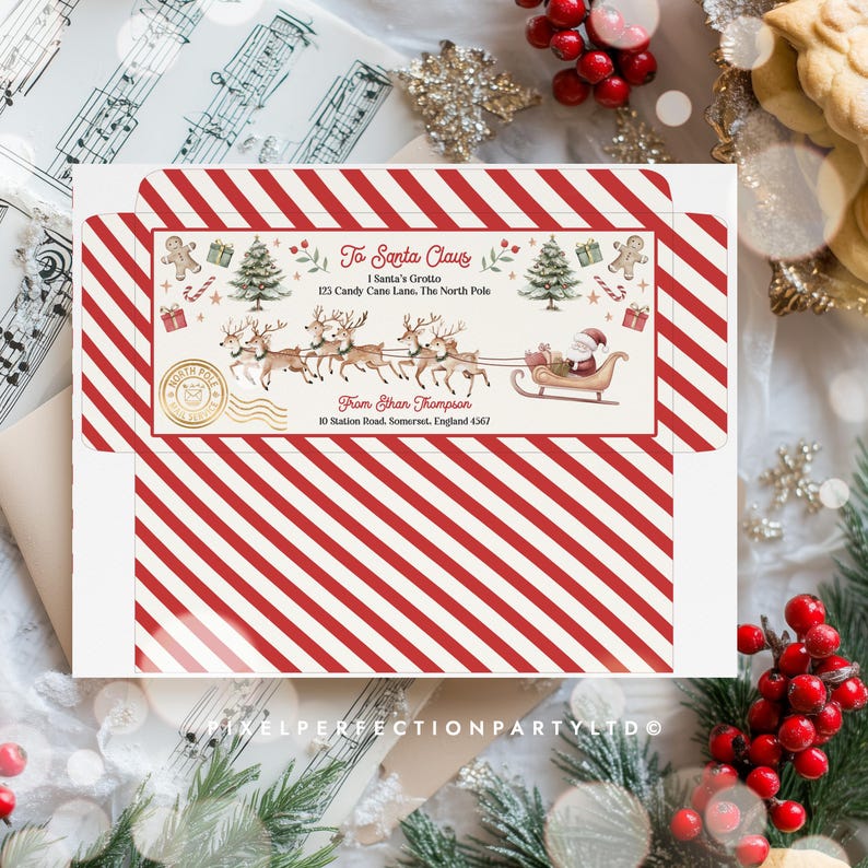 Editable Santa North Pole Mail Envelope Template Personalized Santa