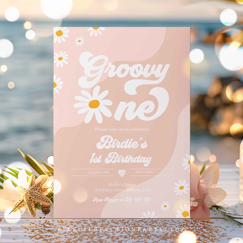 Editable Groovy One 1st Birthday Party Invitation Boho Retro Groovy ...