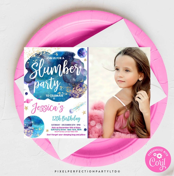 Editable Galaxy Birthday Party Invitation Galaxy Slumber Party Invitation Tween Galaxy Starry Night Sleepover Party Instant Download HJ Il_570xn