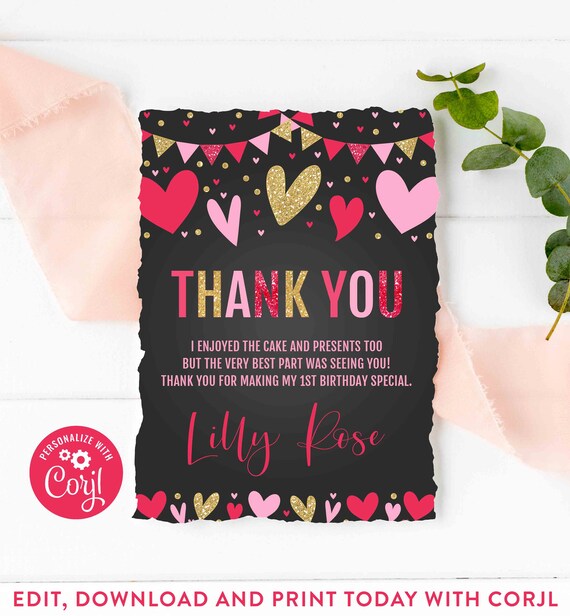 Editable Valentine Birthday Thank You Card Sweetheart Birthday Thank Editable Valentine Birthday Thank You Card Sweetheart Birthday Thank