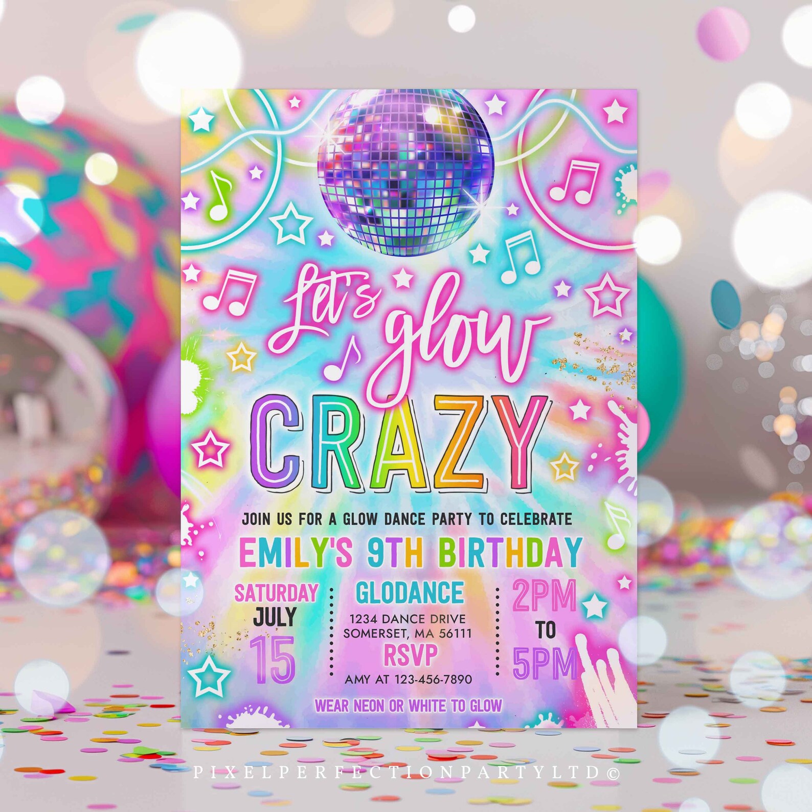 Editable Glow Disco Party Invitation Tie Dye Glow Dance Party ...