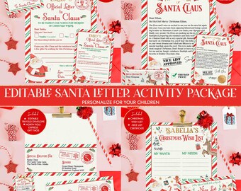 EDITABLE Official Letter To & From Santa Kit Mailing Label Wishlist Nice Certificate Gift Tag Christmas Eve Box Kit Instant Download LE