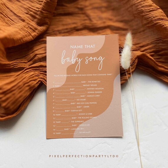 Editable Modern Name That Baby Song Game Bohemian Burnt Terracotta Earthy Tones Gender Neutral Shower Instant Download EH Il_570xn