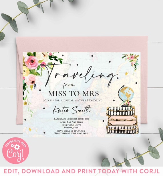 Traveling From Miss to Mrs Bridal Shower Invitation Floral Travel Bridal Shower Miss To Mrs Bridal Shower Instant Download Editable File MM Il_570xn