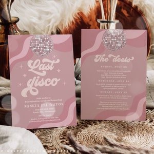 Editable Last Disco Retro Bachelorette Weekend Invitation And Itinerary Last Disco Groovy Retro 70s Bachelorette Invite Instant Download DN image 1