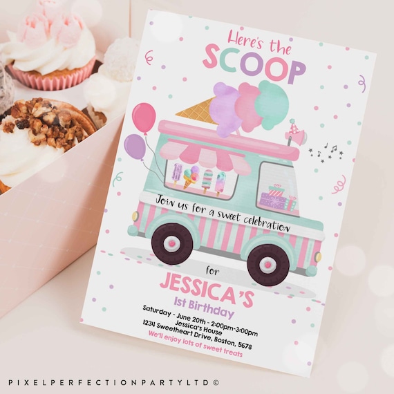 Editable Ice Cream Truck Birthday Invitation Ice Cream Etsy