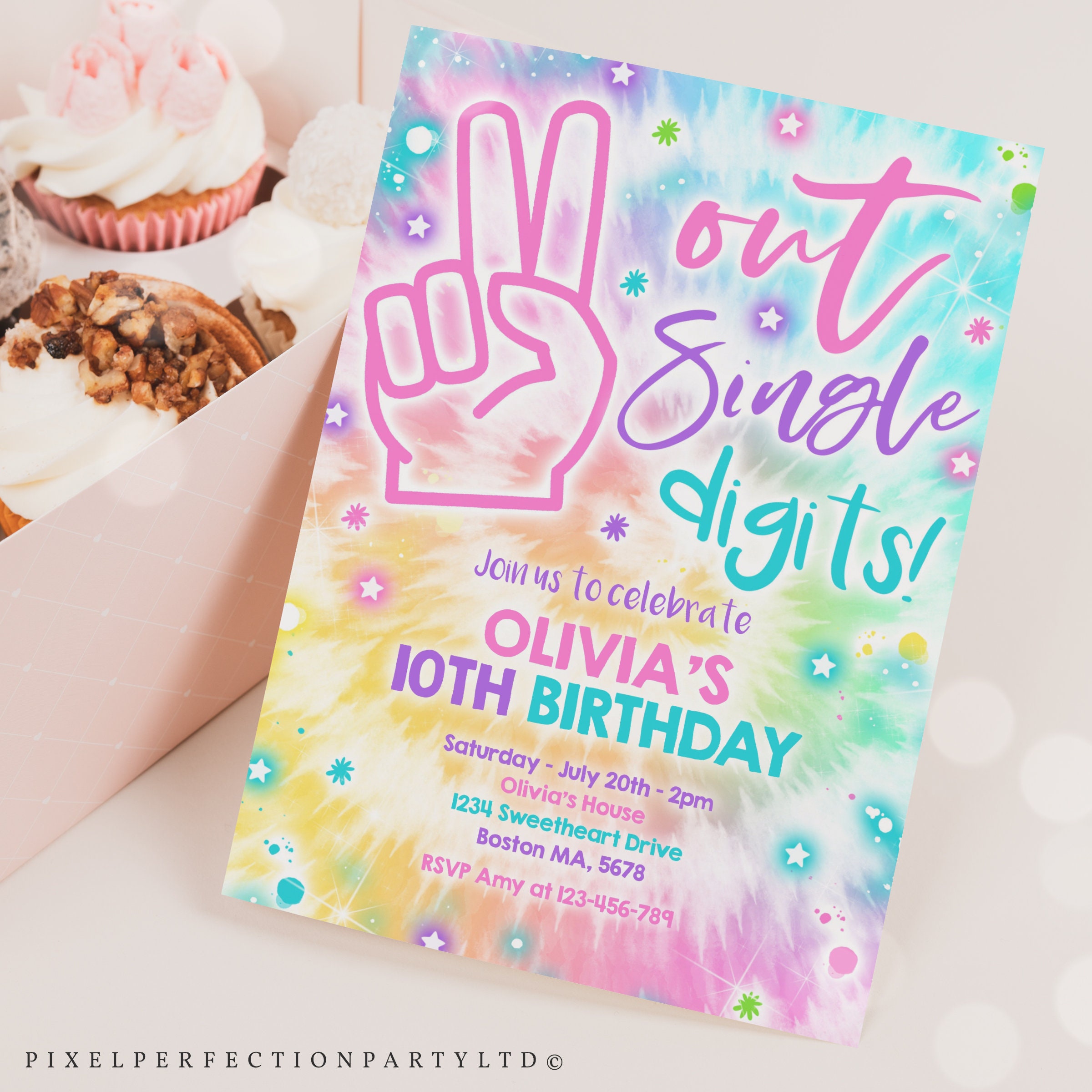 Editable Tie Dye Birthday Party Invitation Peace Out Single - Etsy
