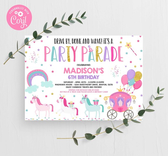 Editable Drive By Birthday Parade Invitation Unicorn Princess Drive Through Birthday Quarantine Birthday Social Distancing Party Instant EP Il_570xn