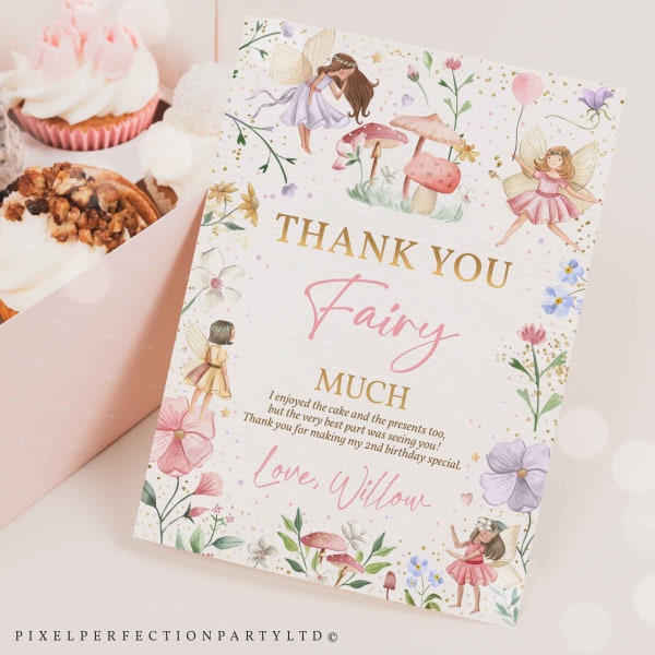 Editable Fairy Birthday Party Thank You Card Enchanted Magical Floral Fairy Princess Birthday Party Thank You Card Instant Editable File SF