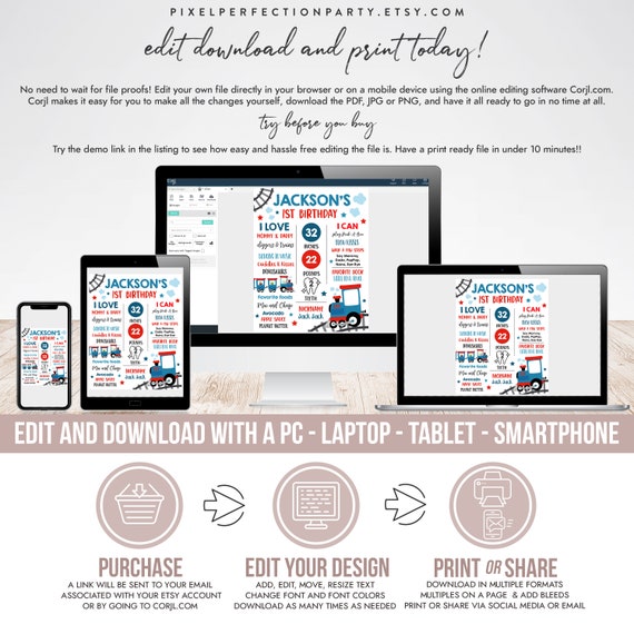 Editable Train Birthday Milestone Sign Poster Choo Choo Train Etsy