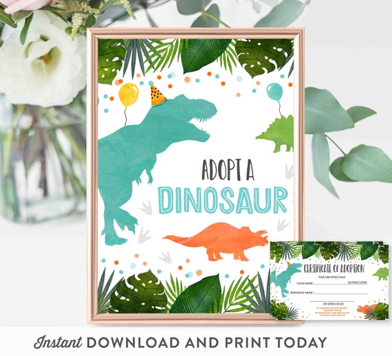 Dinosaur Certificate Of Adoption Sign Matching Certificate Etsy