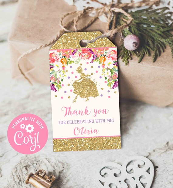 Princess Favor Tag Royal Princess Birthday Favor Tag Gold Cinderella Party Royal Princess Thank You Tag Instant Editable File Corjl Q1 Il_570xn