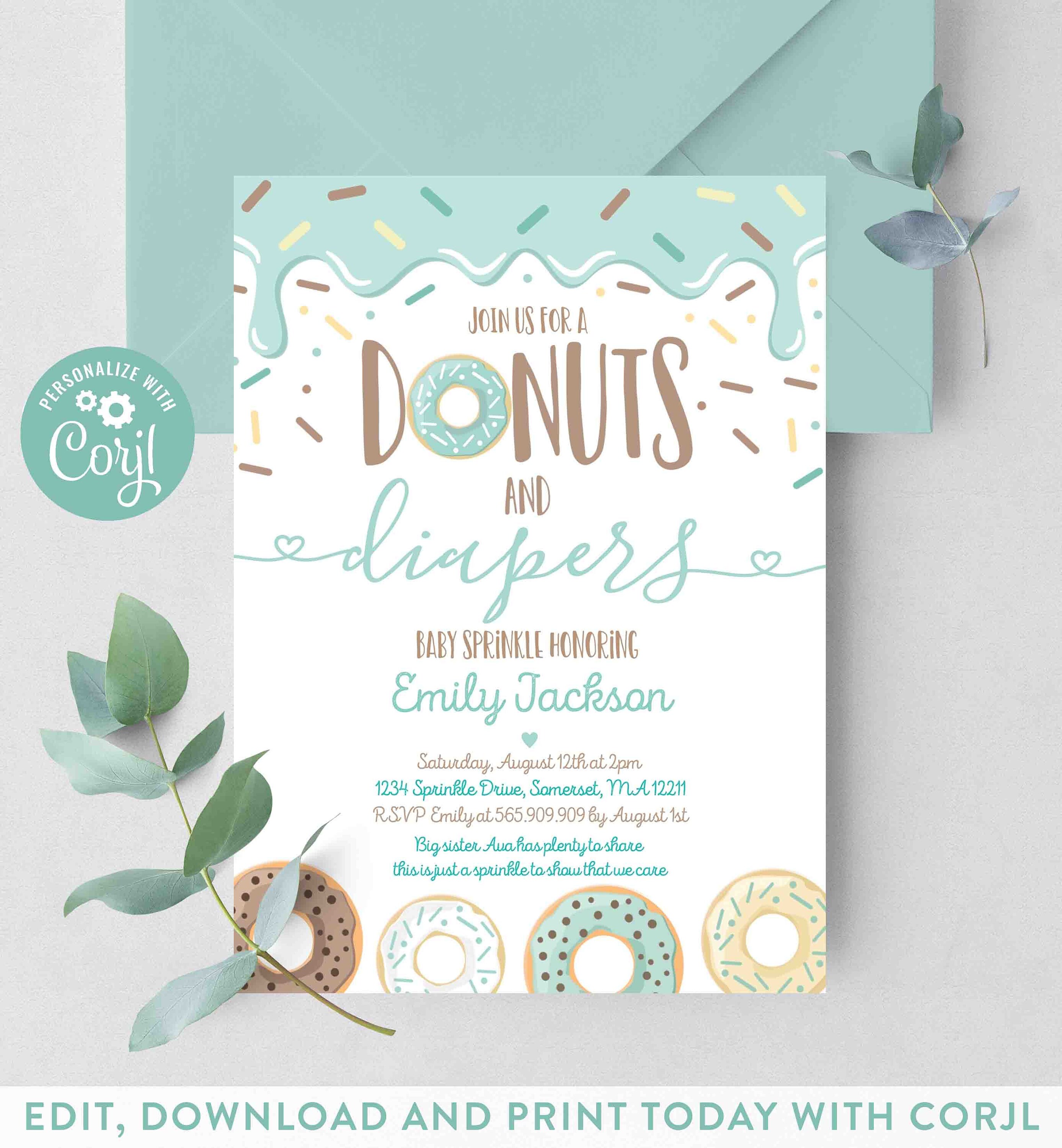 Editable Donuts And Diapers Baby Sprinkle Donut Baby Sprinkle | Etsy