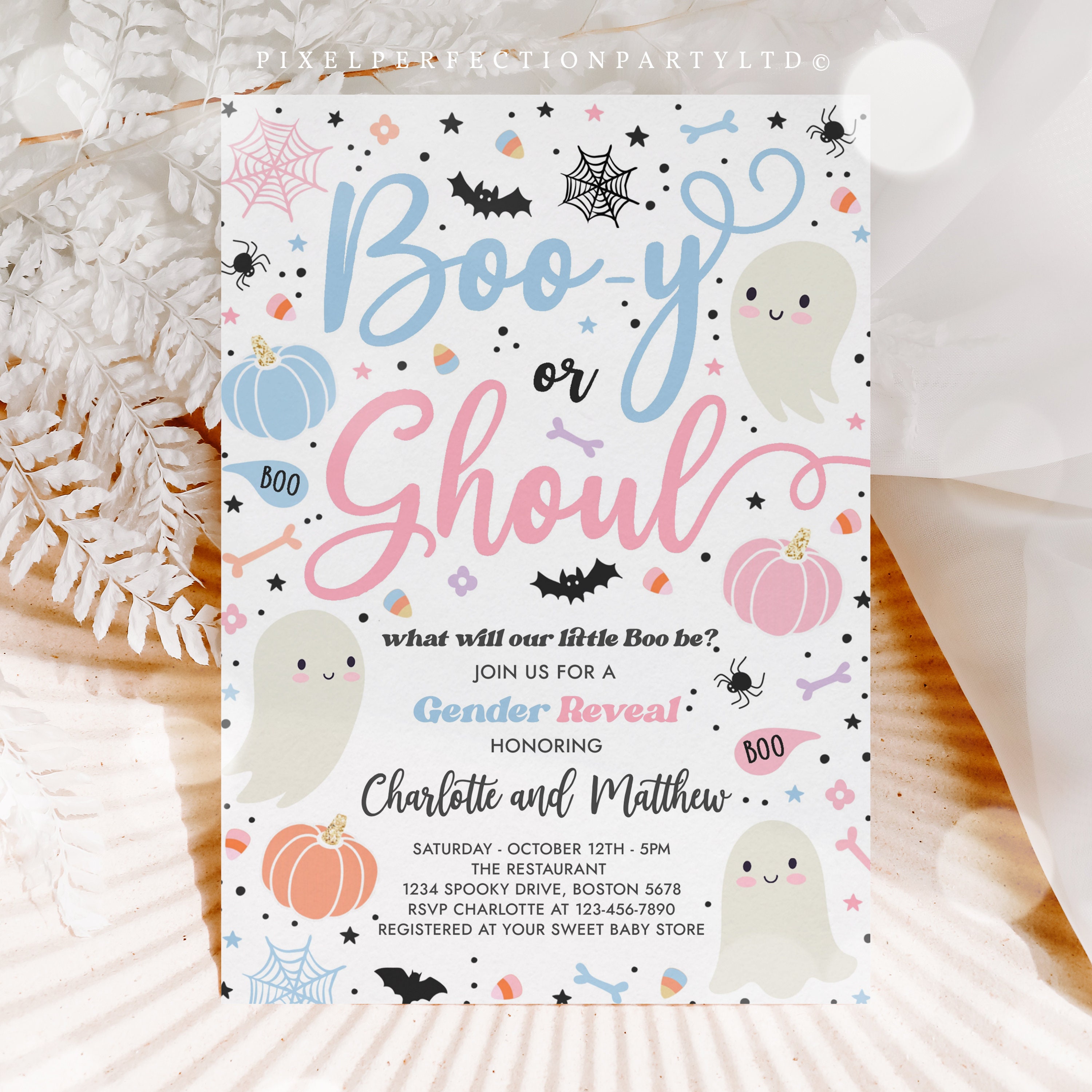Editable Halloween Gender Reveal Invitation Little Boo Ghost - Etsy UK