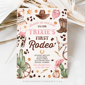 Editable Cowgirl Birthday Party Invitation Wild West Cowgirl 1st Rodeo Birthday Party Southwestern Ranch Birthday Party Instant Download QW