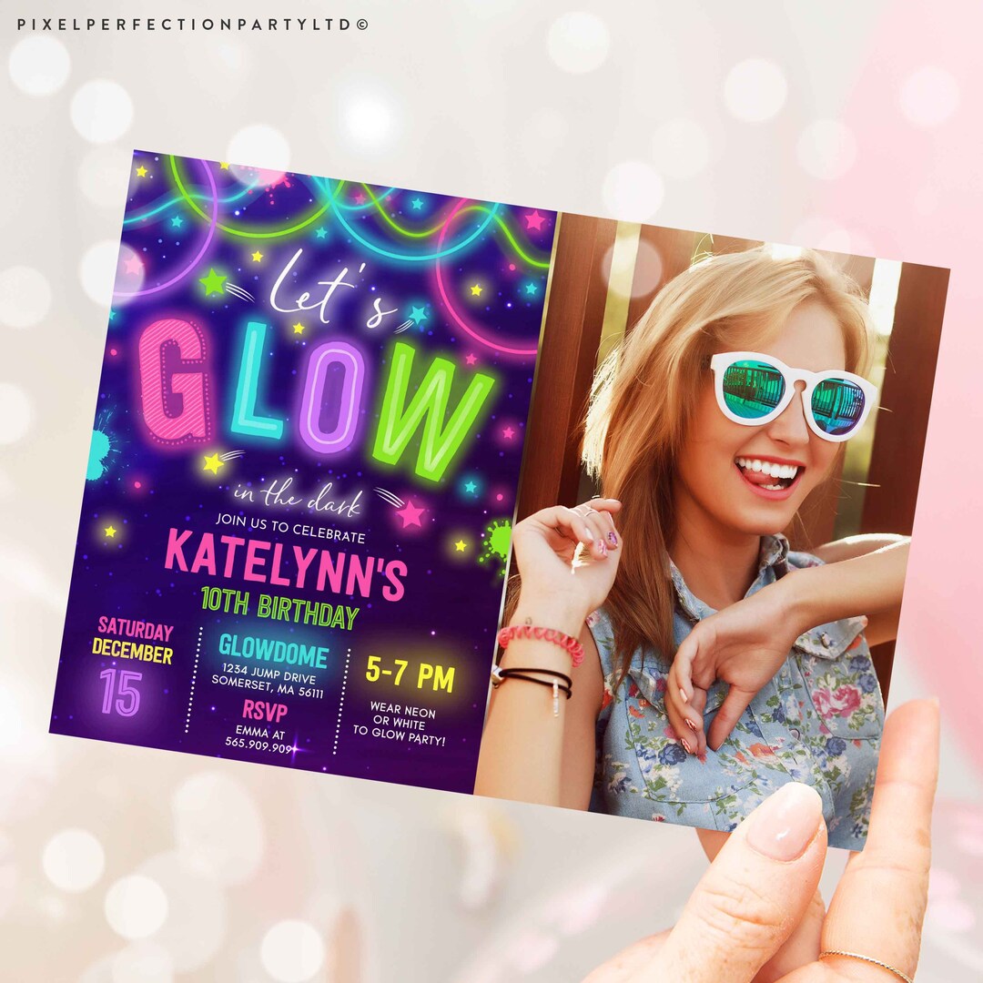 Glow Birthday Invitation Glow Invitation Neon Glow Invitation Neon Glow