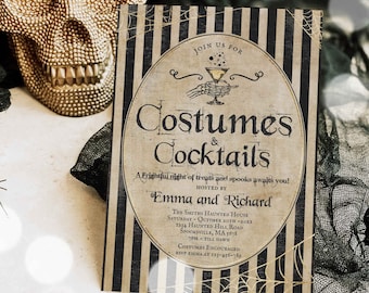 Editable Costumes And Cocktails Halloween Party Invitation Vintage Halloween Party Invite Adult Halloween Boos Or Brews Instant Download HV