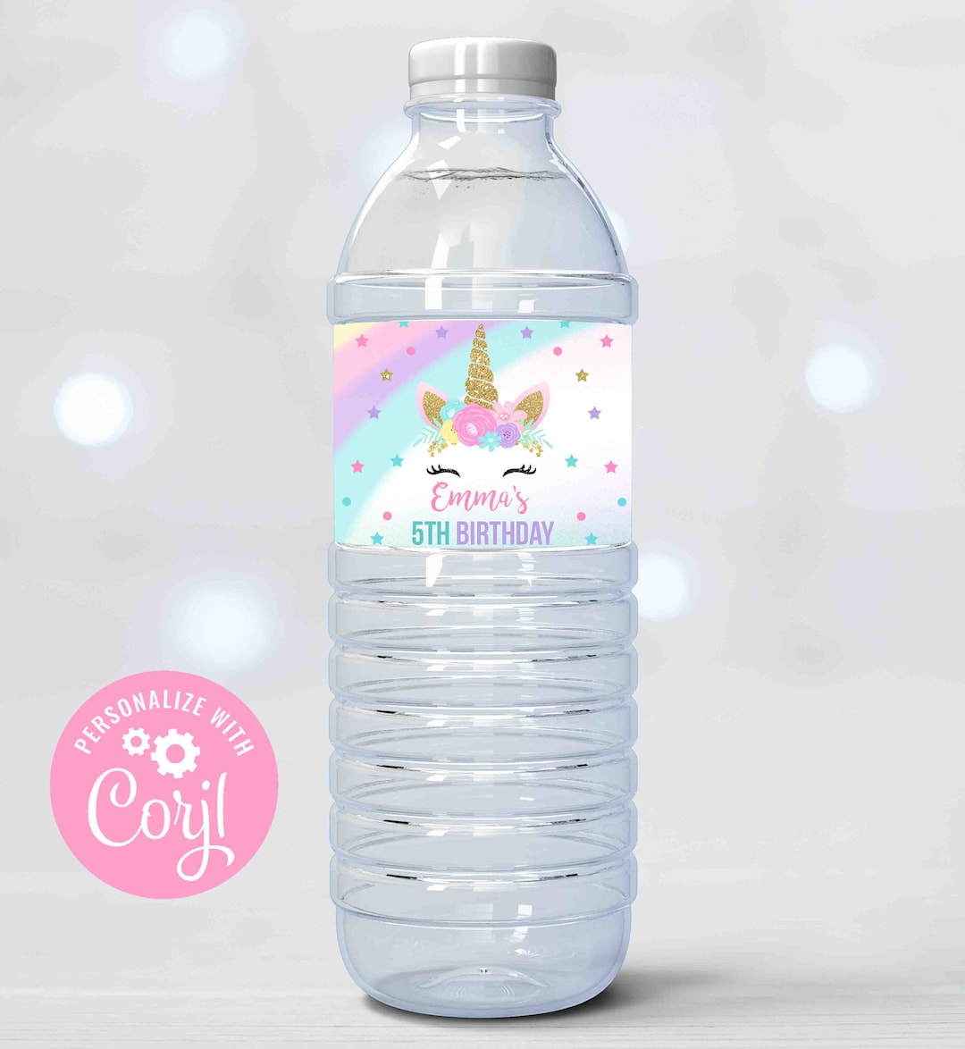 Editable Unicorn Water Bottle Labels Pink and Gold Magical Unicorn Water Bottle Wraps Unicorn Party Decorations Instant Download UP1 - Etsy