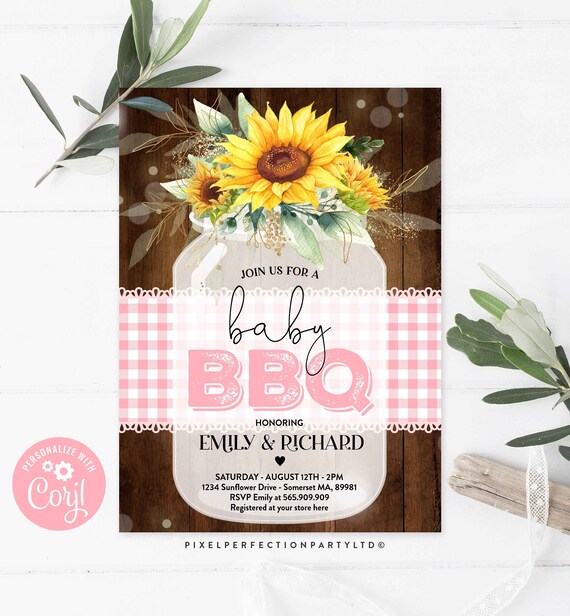 BBQ Baby Shower Invitation Baby Q Baby Shower Invitation Barbecue Baby Shower Sunflower Co-Ed Couples Baby Shower Instant Download Corjl 8P Il_570xn