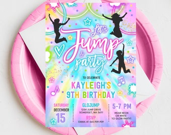 Editable Jump Birthday Party Invitation Tie Dye Jump Birthday Party Glow Jump Trampoline Party Let's Jump Party Instant Editable File TN