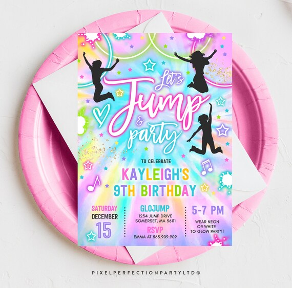 Editable Jump Birthday Party Invitation Tie Dye Jump Birthday Party Glow Jump Trampoline Party Let's Jump Party Instant Editable File TN Il_570xn