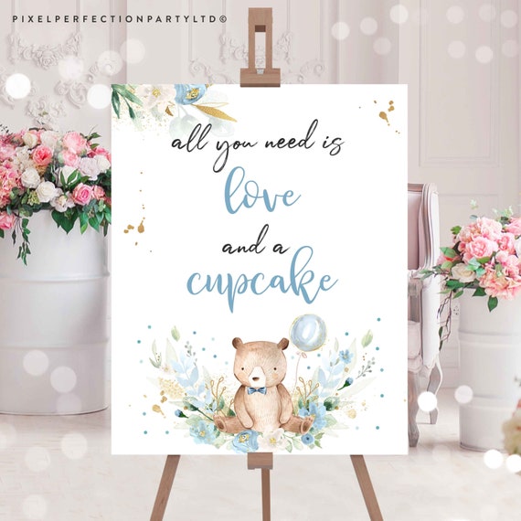 Teddy Bear Baby Shower Table Sign All You Need Is Love Sign We Can Bearly Wait Baby Shower Signs Blue Floral Boy Teddy Bear Baby Shower TB Il_570xn