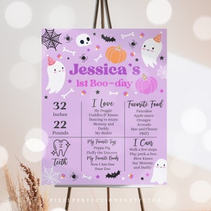 Editable Halloween Ghost 1st Birthday Milestone Poster Spooky One Ghost Spooktacular 1st Birthday Party Stats Poster Instant Download L1