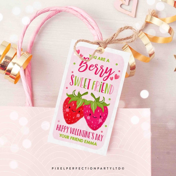 Editable Strawberry Valentines Gift Tag Valentine You Are A Berry Sweet Friend Tag Valentines Fruit Classroom Gift Tag Instant Download VL Il_570xn