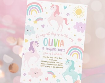 Editable Unicorn Birthday Invitation Magical Pastel Rainbow Unicorn Birthday Party Whimsical Fairytale Unicorn Party Instant Download UY6