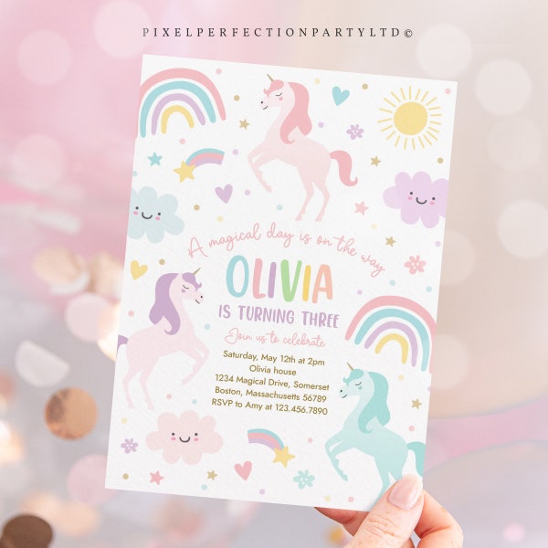 Editable Unicorn Birthday Invitation Magical Pastel Rainbow Unicorn Birthday Party Whimsical Fairytale Unicorn Party Instant Download UY6