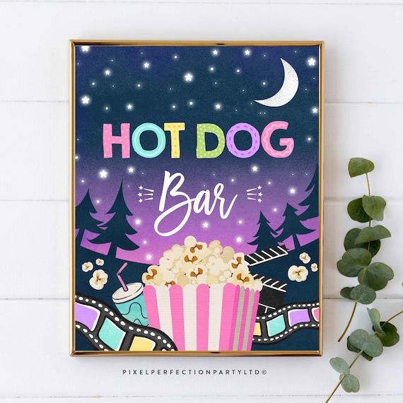 Hot Dog Bar Party Sign Backyard Movie Party Decorations Hot Dog Sign Outdoor Under The Stars Party Movie Sleepover Instant Download LK Il_570xn