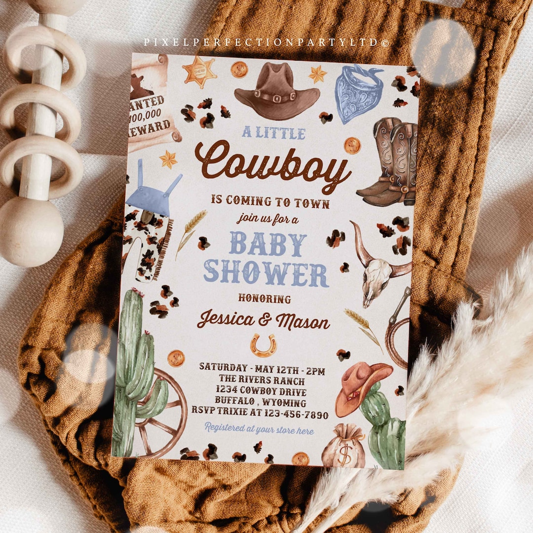 Editable Cowboy Baby Shower Invitation A Little Cowboy is Coming to ...