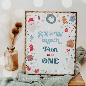 Christmas Birthday Party Snow Much Fun One Sign Oh What Fun Christmas Birthday Red & Blue Boy Christmas Party Decor Instant Download HHJ