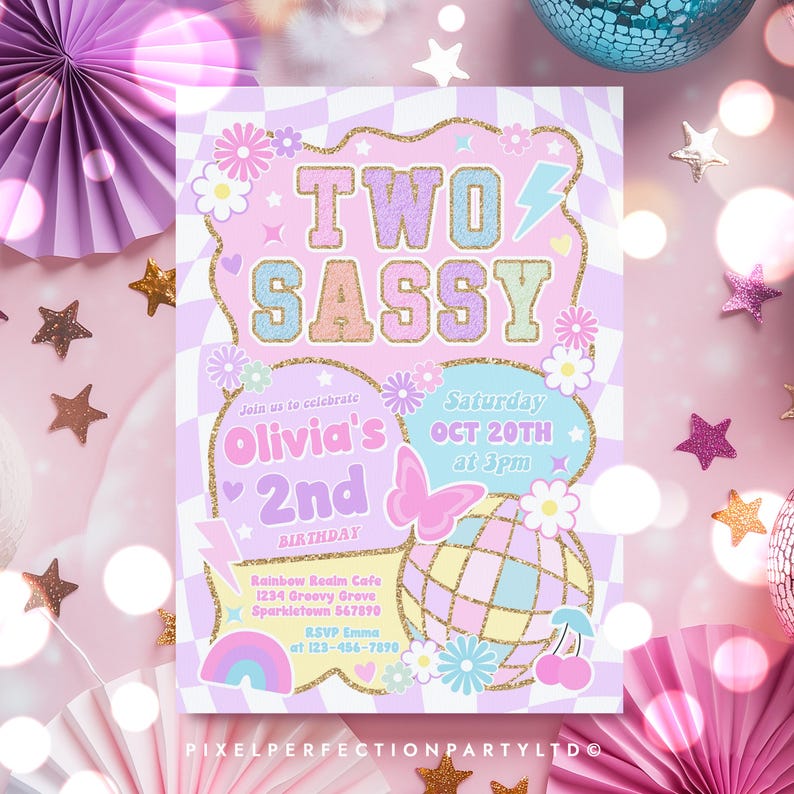 Editable Two Sassy 2nd Birthday Party Invitation Varsity Fashion Preppy ...