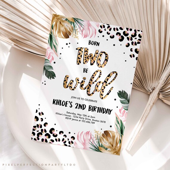 Editable Born To be Wild Leopard Print Jungle Birthday Party Invitation Leopard Print Born Two Wild Birthday Party Download GY Il_570xn